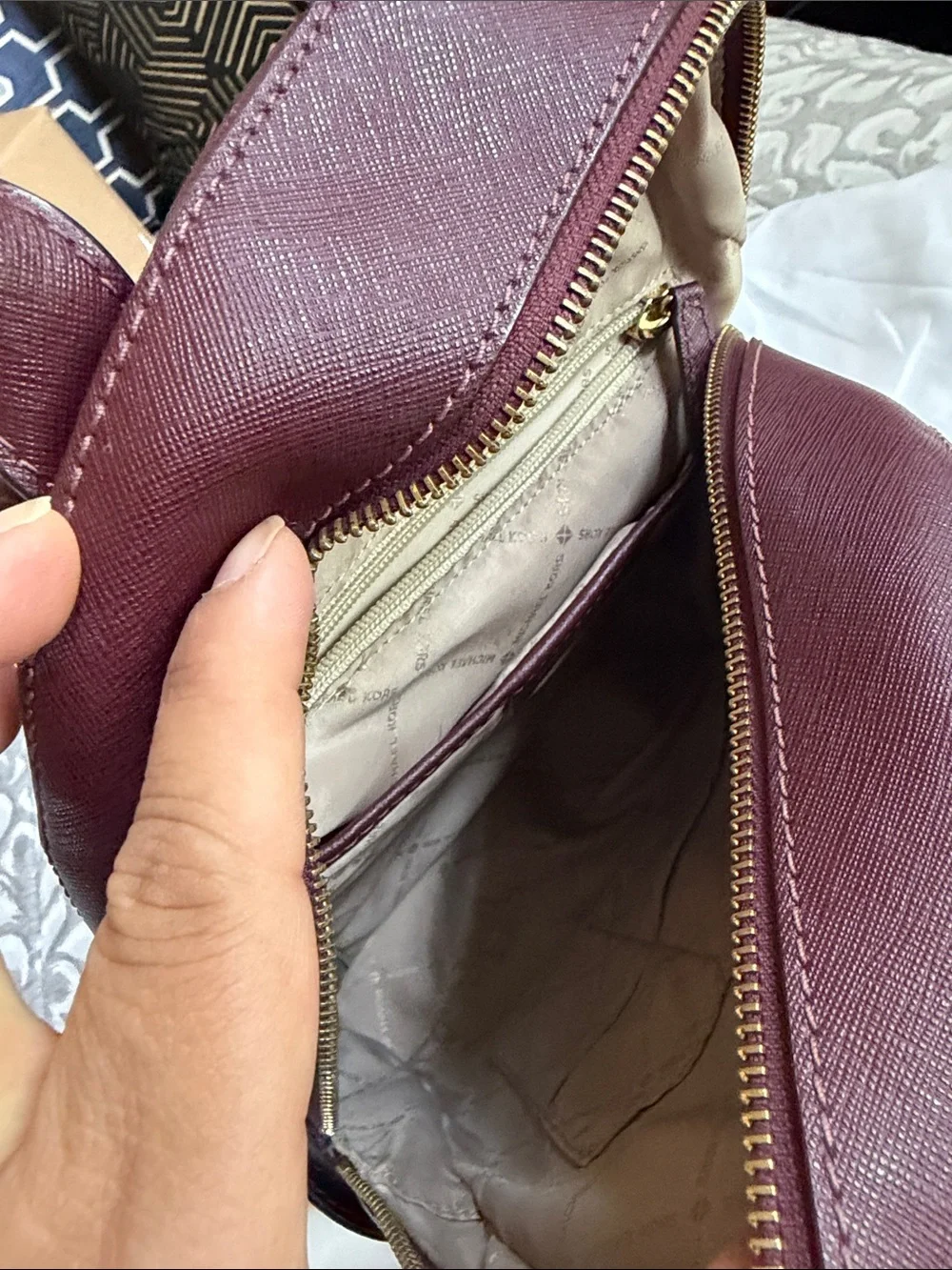Michael Kors Plum Saffiano Mini Backpack with Gold Stud Hearts